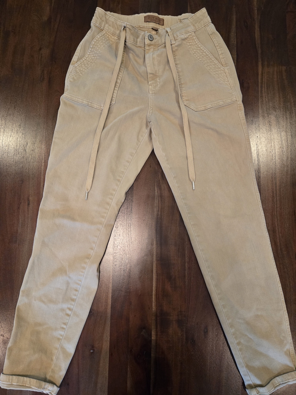 Judy Blue High Waist Garment Dyed Khaki Cuffed Jogger Jeans Size 7/28